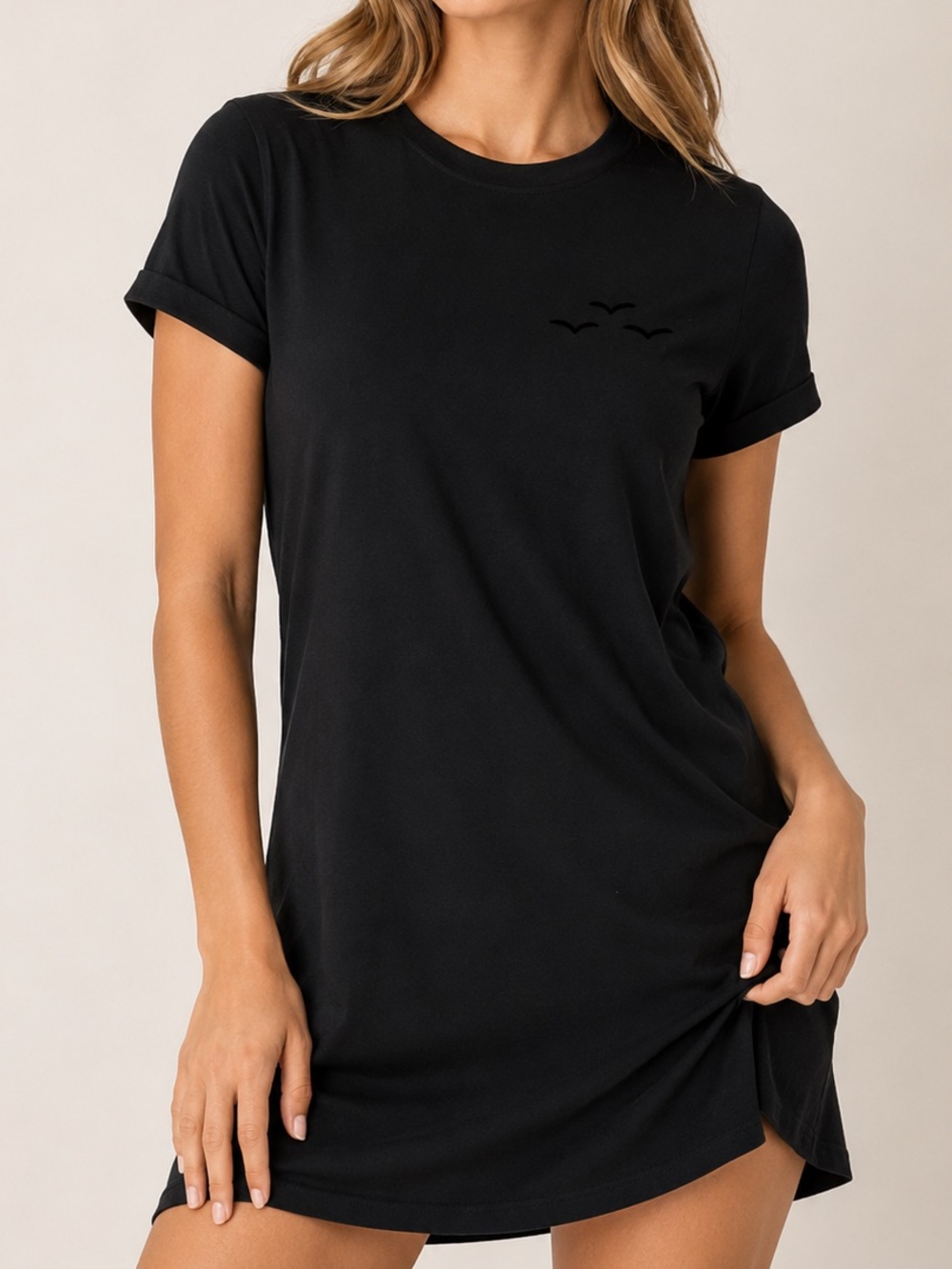 Lazypants Black T-Shirt Mini Dress Seagull Logo Soft Stretch Women’s XS
